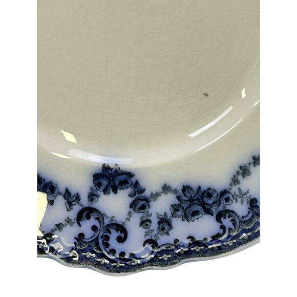 Antique Alfred Meakin Greenville Blue 9" Luncheon Plate Black Floral on Blue Rim - Picture 5 of 8